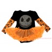 Halloween Max Style Long Sleeve Black Baby Bodysuit Orange Pettiskirt & Rhinestone Nightmare Before Christmas Jack Print JS4776
